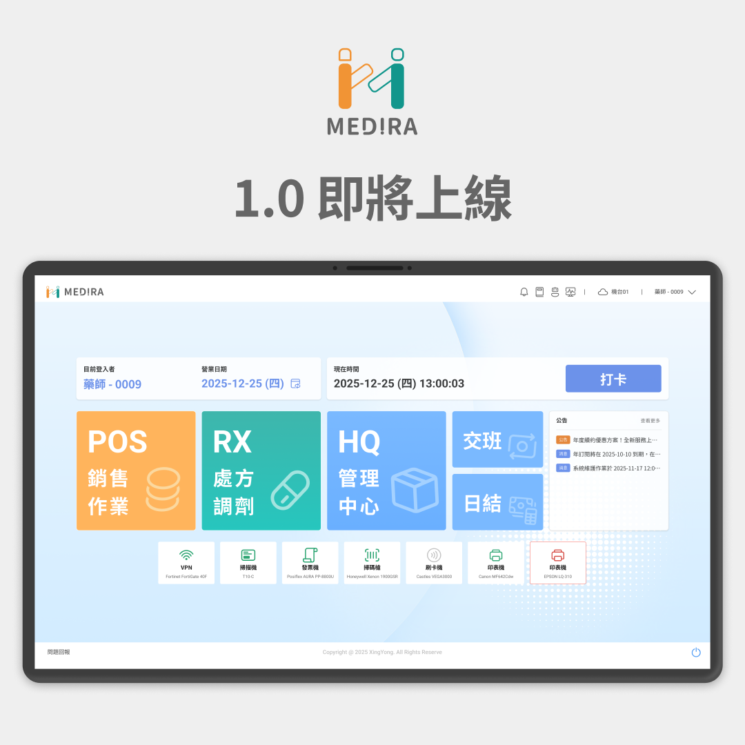 Medira藥局系統1.0版本重磅上市，全新UI / UX體驗，打造藥局雲端系統，重新建立使用流程與自動化流程